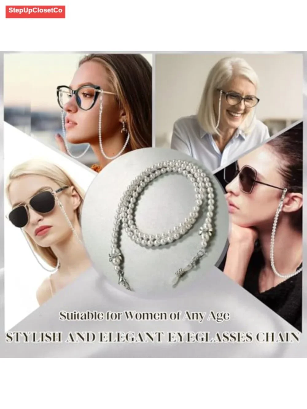 Pearl Glasses Chain Eyeglass Holder Necklace Adjustable Beaded Eyewear Strap